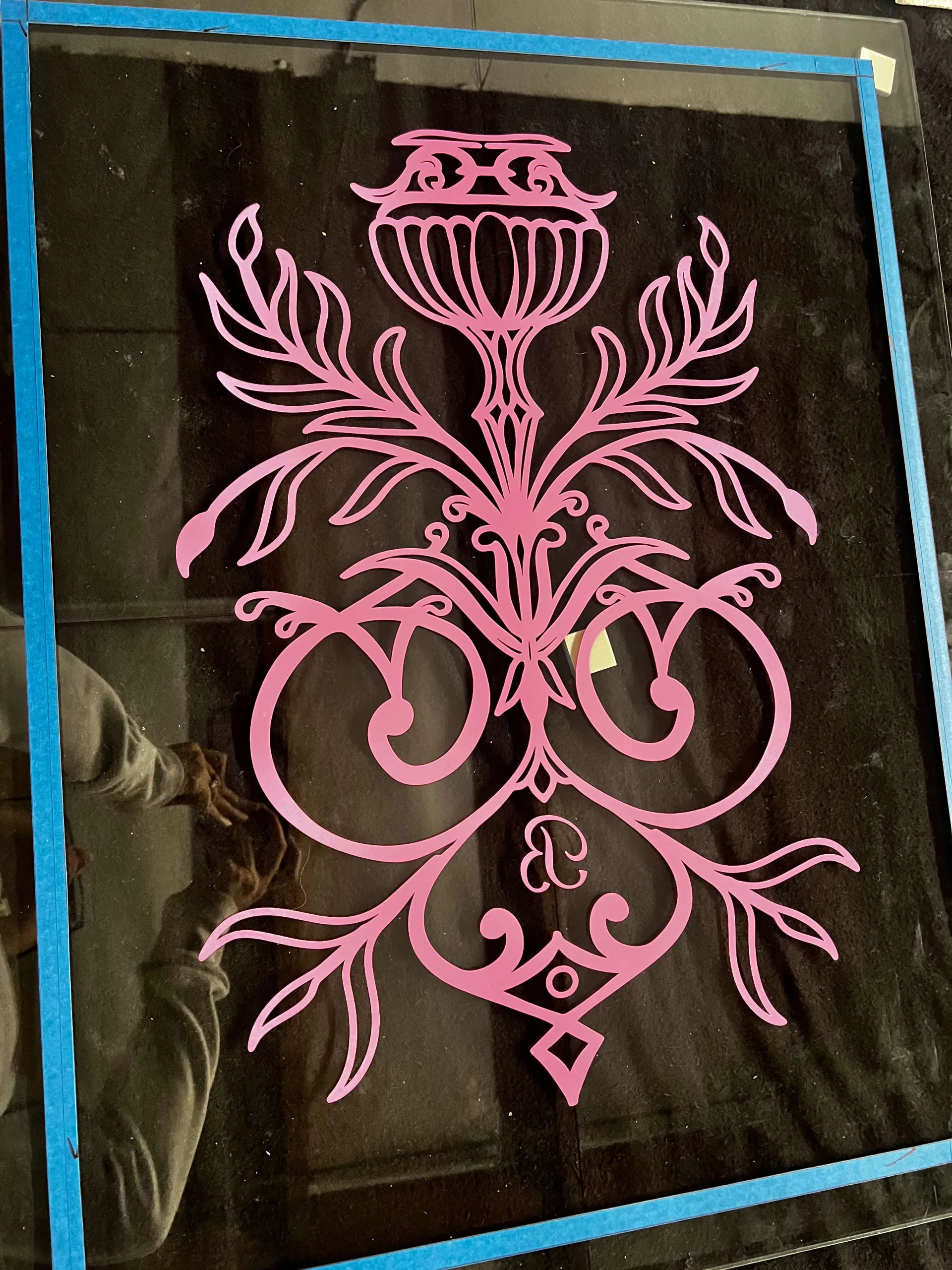 Masking and prep stage for sandblasting glass