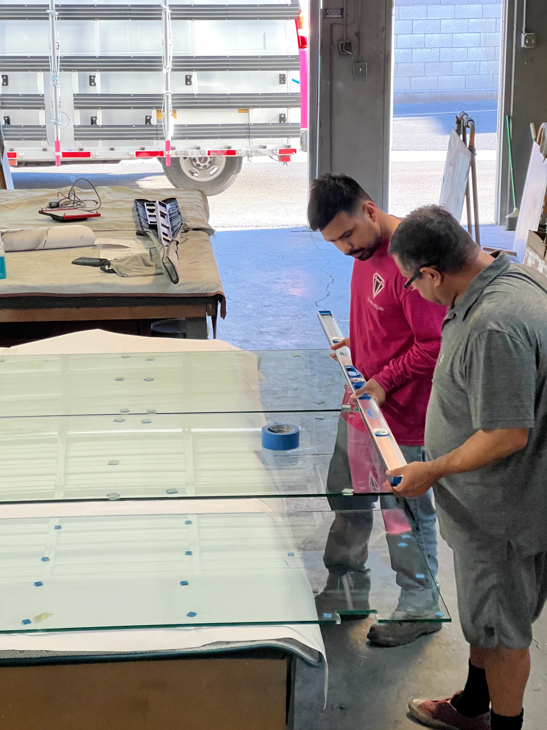 Measuring glass panels for etched shower