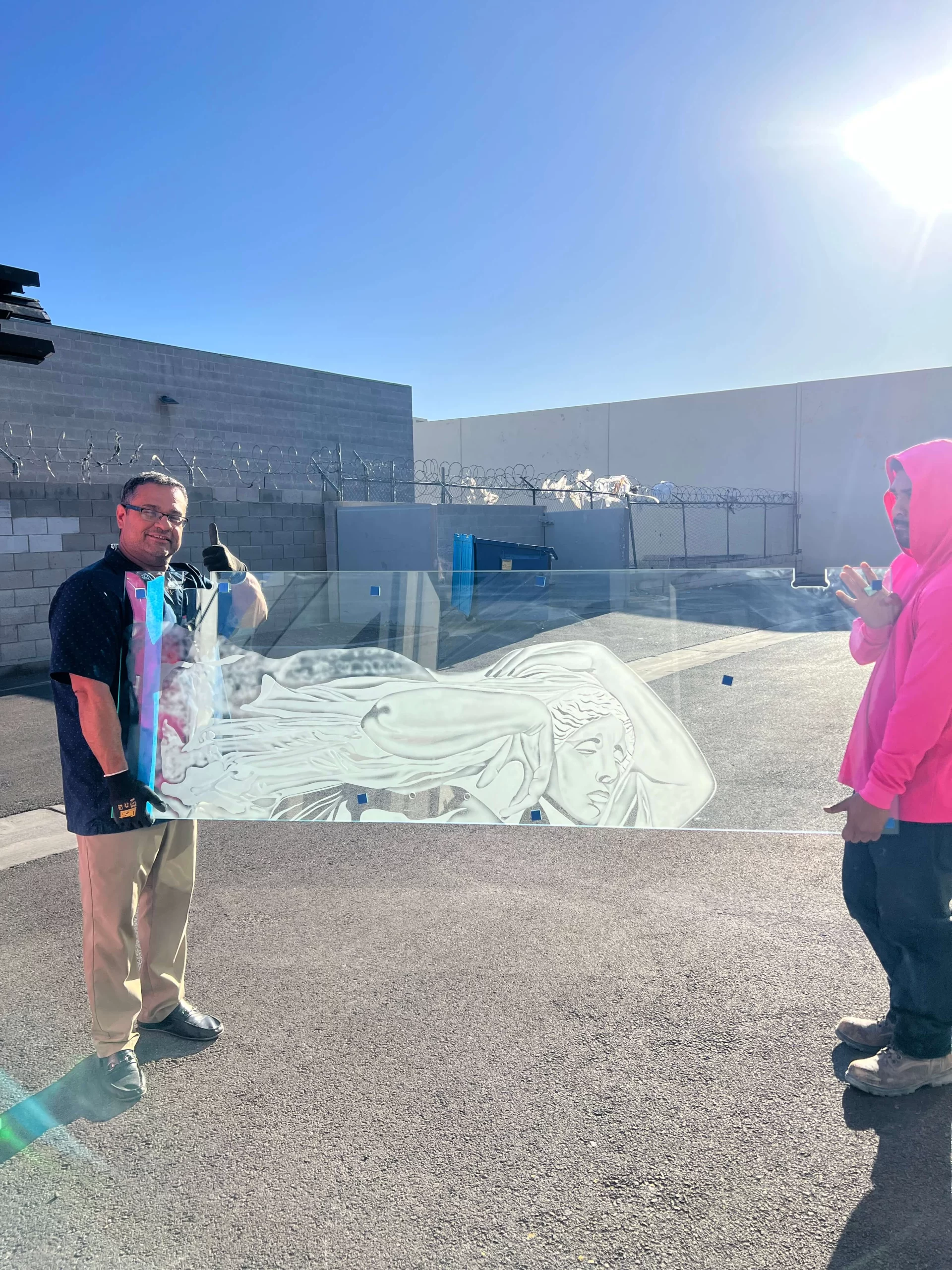 Etched design aligned across panels