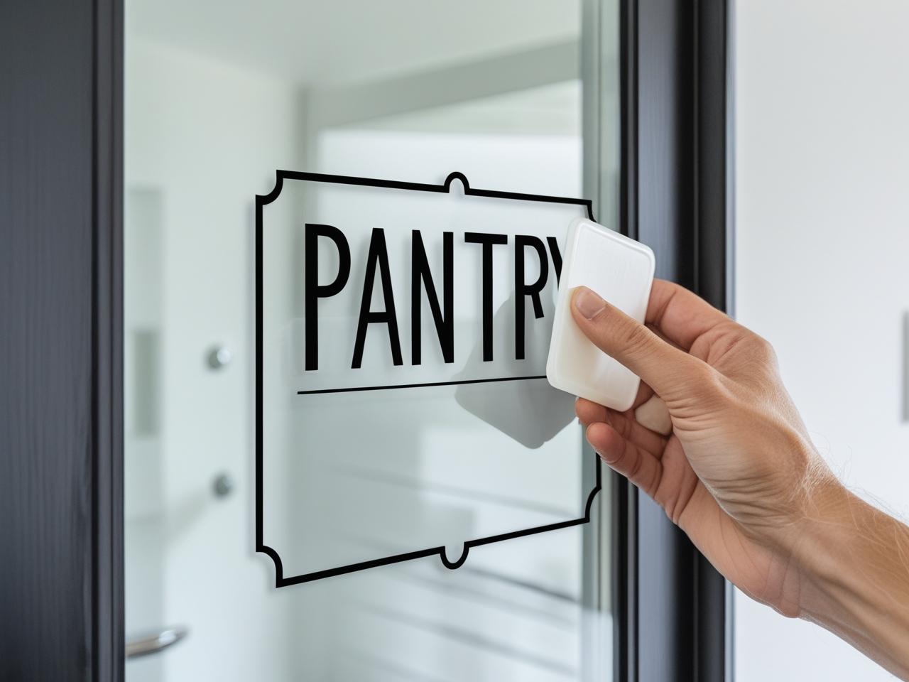 Hand pressing vinyl decal on glass using plastic squeegee tool