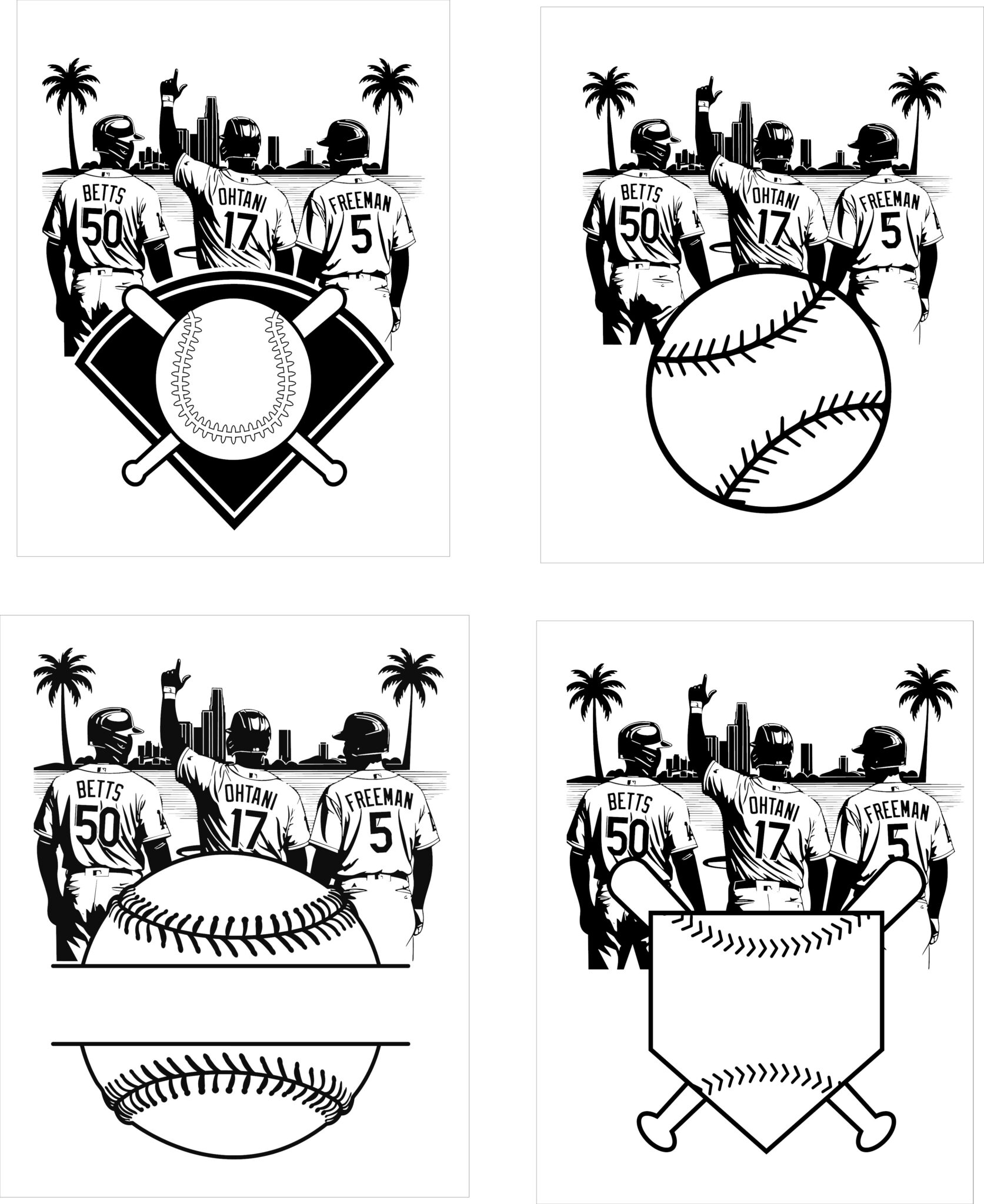 Dodgers SVG Bundle – 4 Designs 1 Dodgers players SVG bundle split baseball monogram and home plate vector designs
