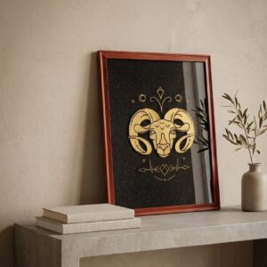 Aries Zodiac Wall Art Gift, Black & Gold Glass – UGE-AR-01