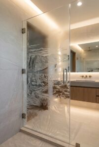 Designing and Crafting Custom Sandblasted Glass: A Masterpiece for Your Shower Enclosure 10 custom sandblasted shower glass desert design cactus landscape