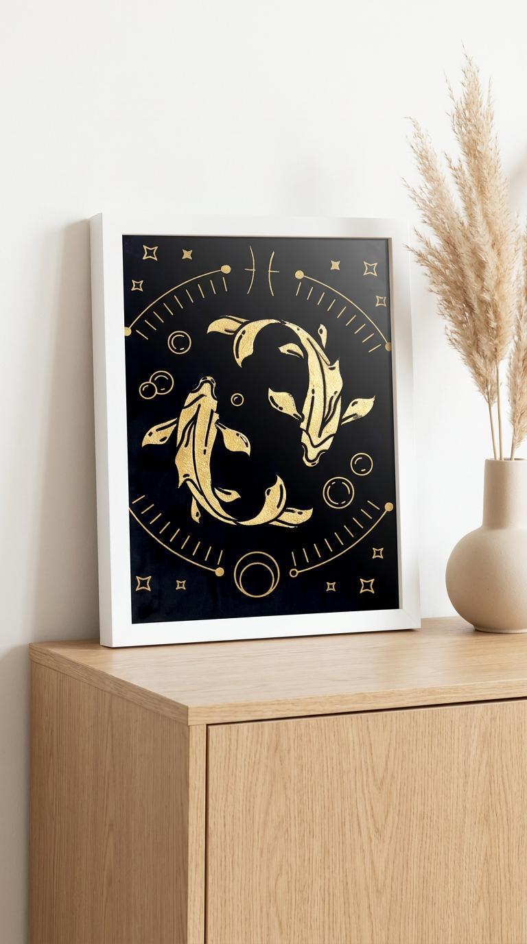 Pisces Zodiac Wall Art – Luxury Gold Leaf Glass 5 pisces zodiac wall art