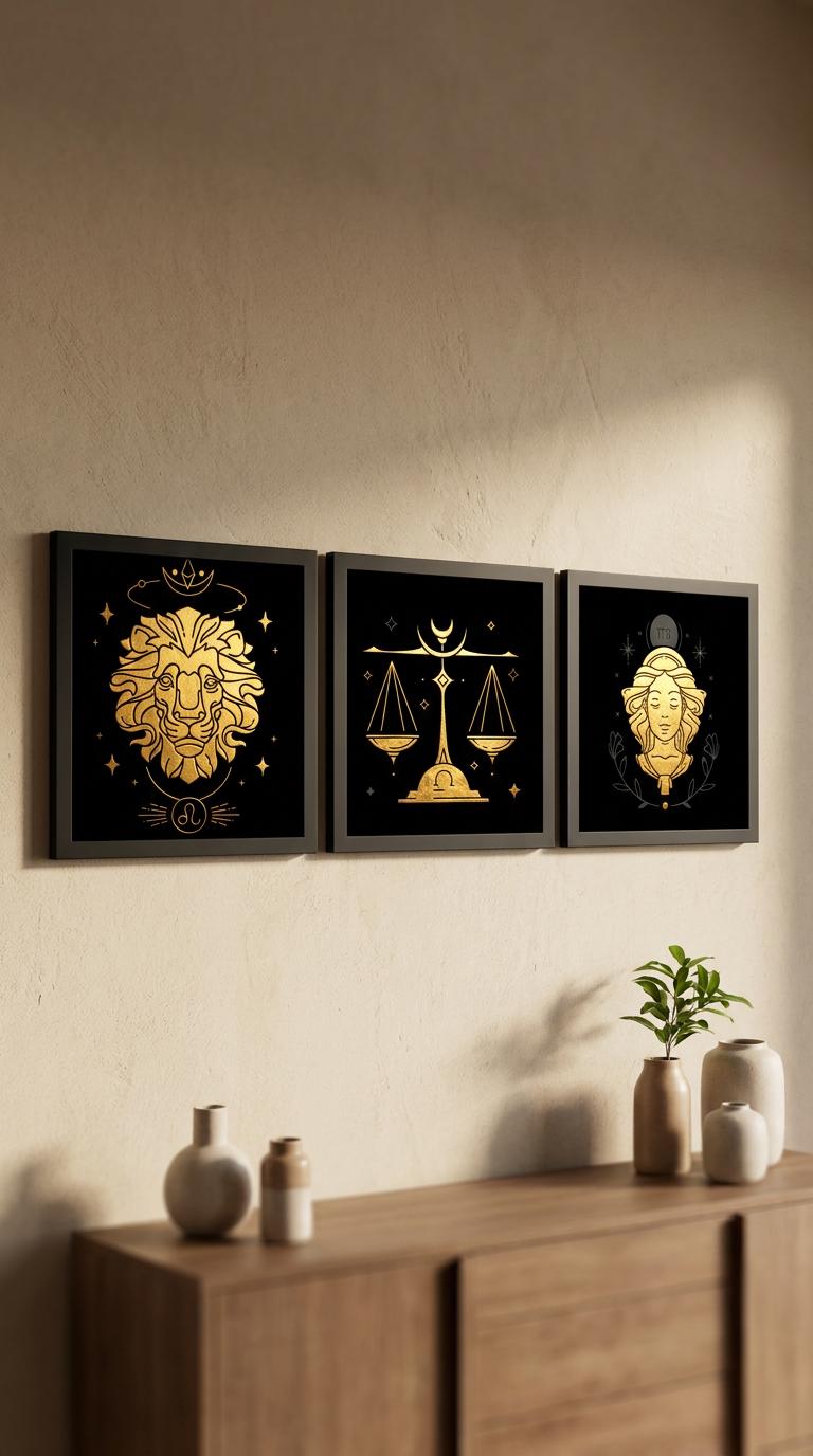 Libra Zodiac Wall Art – Luxury Gold Leaf Glass 5 Libra Zodiac Wall Art