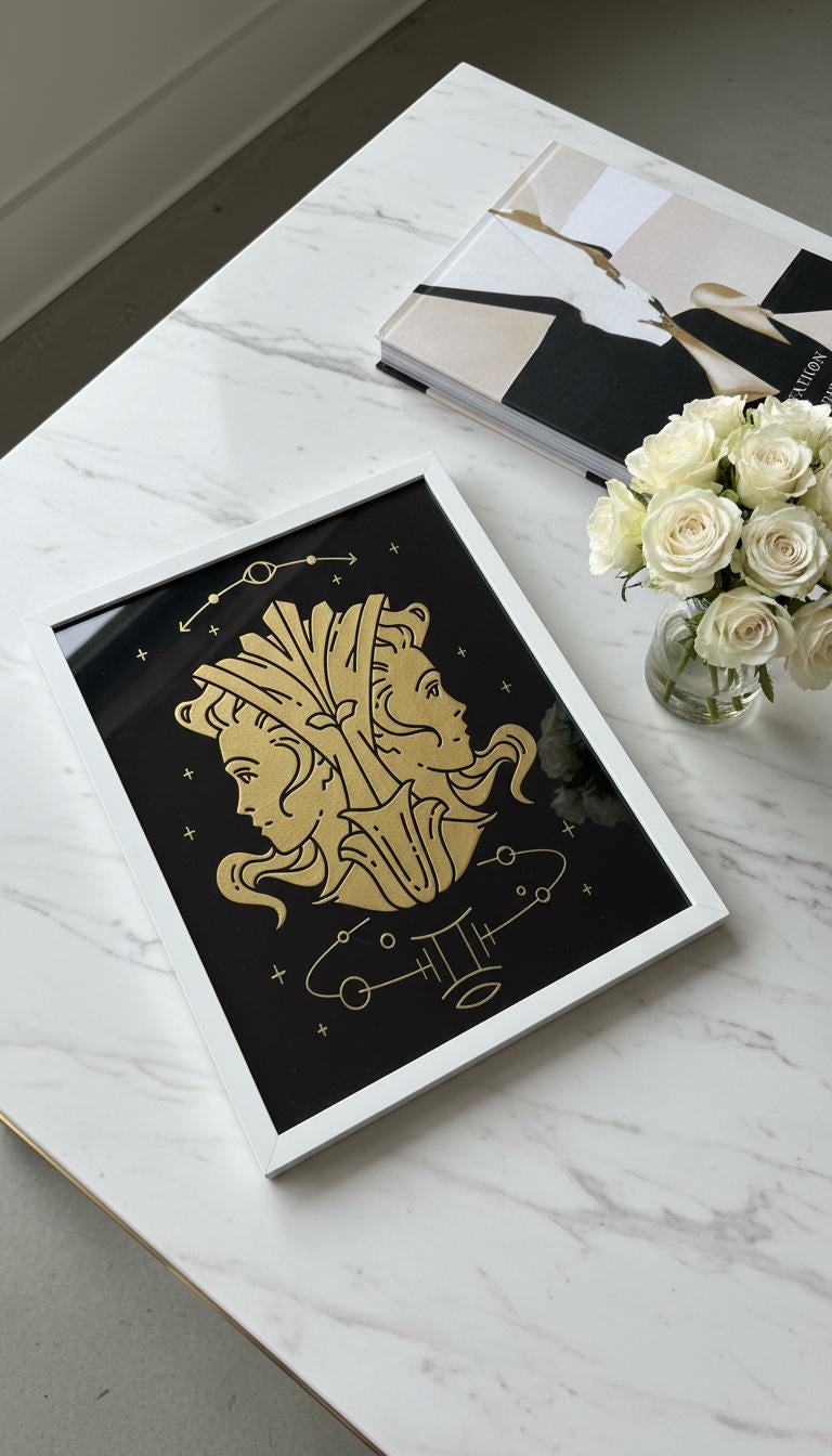 Gemini Zodiac Wall Art 3 Gemini Zodiac Wall Art – Luxury Gold Leaf Glass | Ultimate Glass Etching
