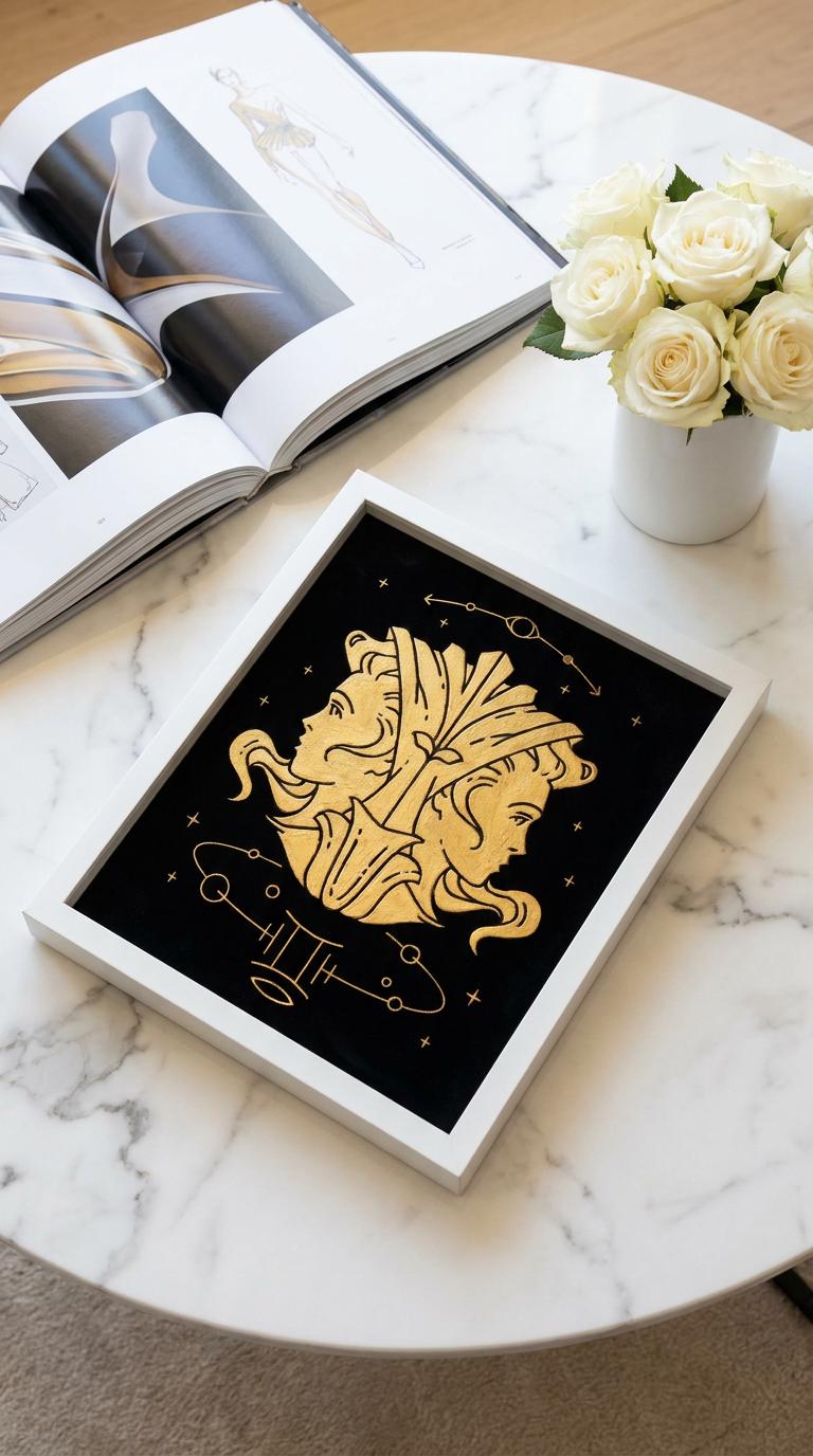 Gemini Zodiac Wall Art 7 Gemini Zodiac Wall Art – Luxury Gold Leaf Glass | Ultimate Glass Etching
