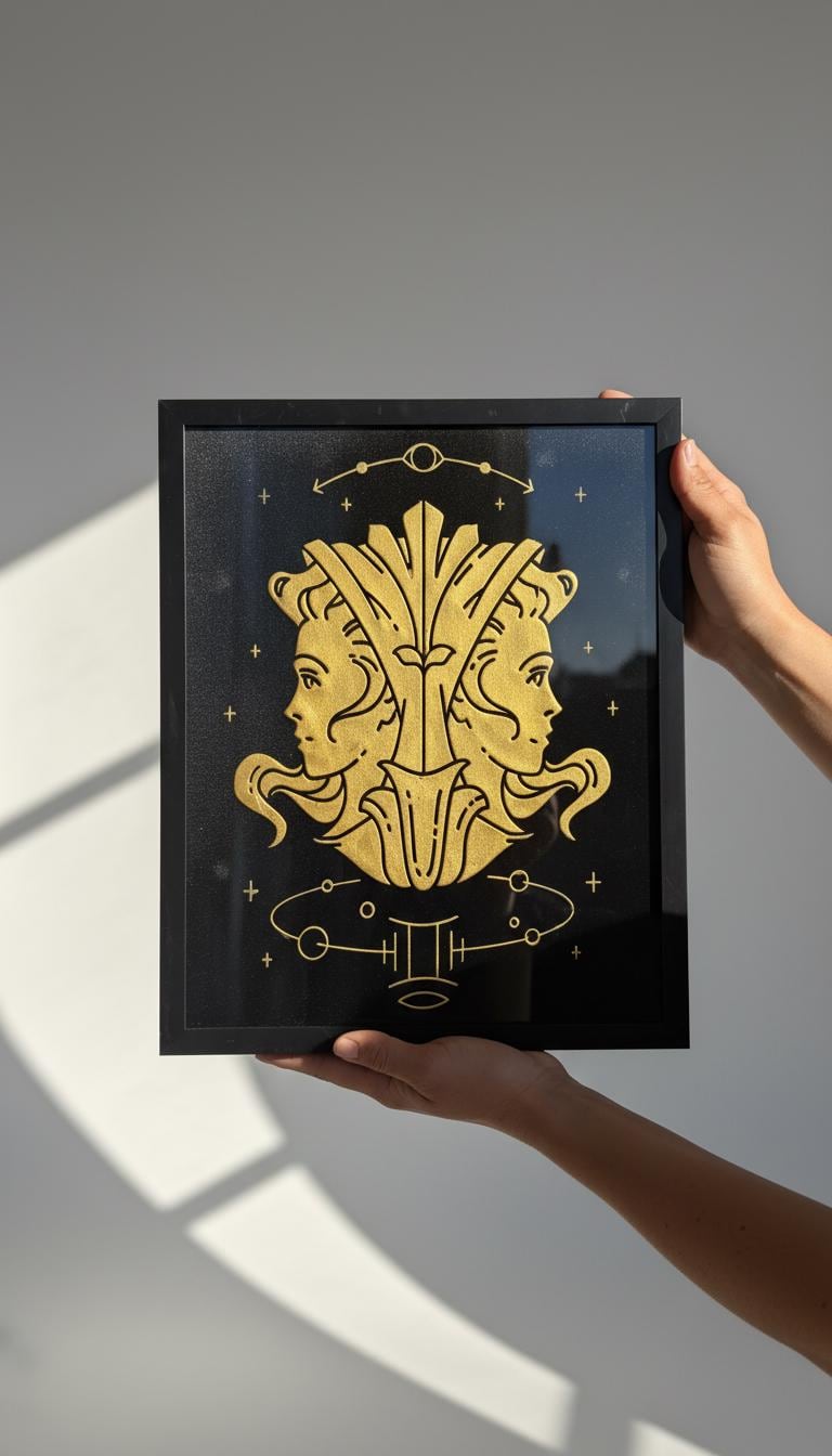 Gemini Zodiac Wall Art 1 Gemini Zodiac Wall Art – Luxury Gold Leaf Glass | Ultimate Glass Etching