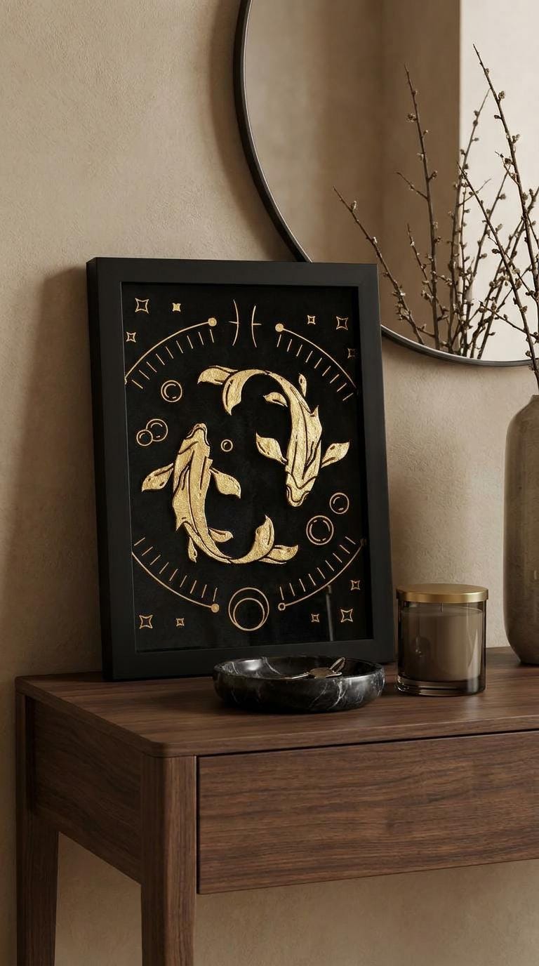 Pisces Zodiac Wall Art – Luxury Gold Leaf Glass 3 pisces zodiac wall art