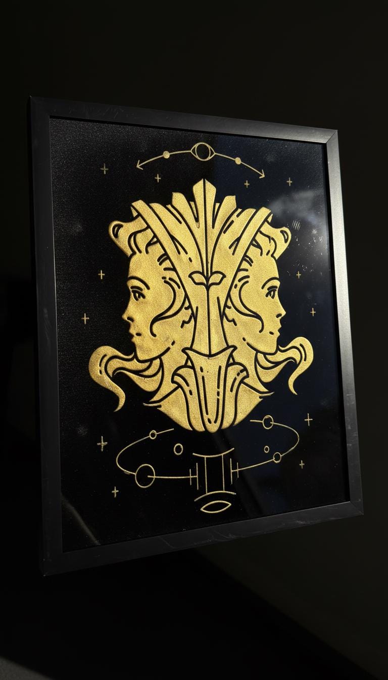 Gemini Zodiac Wall Art 4 Gemini Zodiac Wall Art – Luxury Gold Leaf Glass | Ultimate Glass Etching