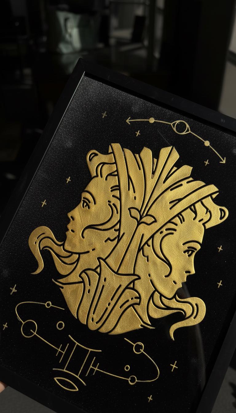 Gemini Zodiac Wall Art 5 Gemini Zodiac Wall Art – Luxury Gold Leaf Glass | Ultimate Glass Etching